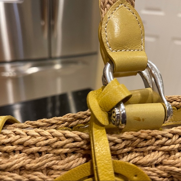 BRIGHTON YELLOW LEATHER BUTTERFLY ON THICK JUTE SHOULDER BAG PURSE - Picture 15 of 16